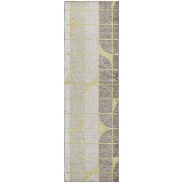 Mayfield Premium Machine Washable Abstract AMF2418 Wheat 2 ft. x 7 ft. Runner Rug