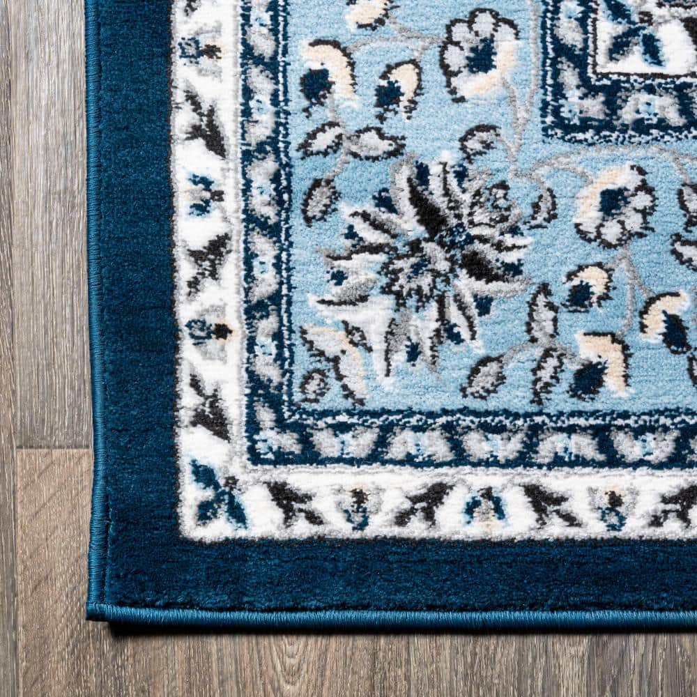 Navy and Light Blue Synthetic Persian Floral Area Rug, 5' x 8'