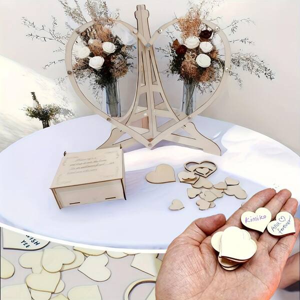 Brown Wooden & Acrylic Love Heart Guestbook Box With 80pcs