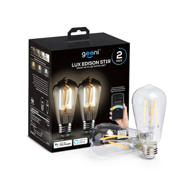 Geeni 60-Watt Equivalent ST19 Dimmable Smart Edison Wi-Fi LED Light Bulb Tunable White (2-Pack)