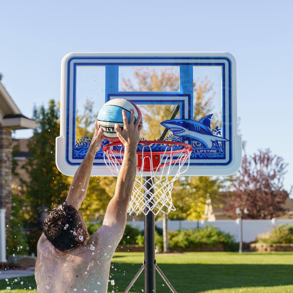 44" Blue and White Polycarbonate Poolside Basketball Hoop