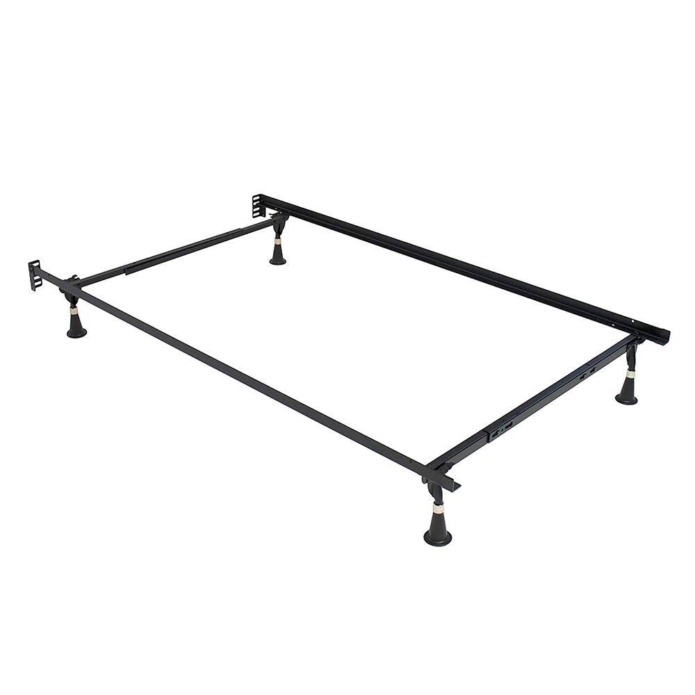 Adjustable Black Metal Twin/Full Bed Frame with Glides