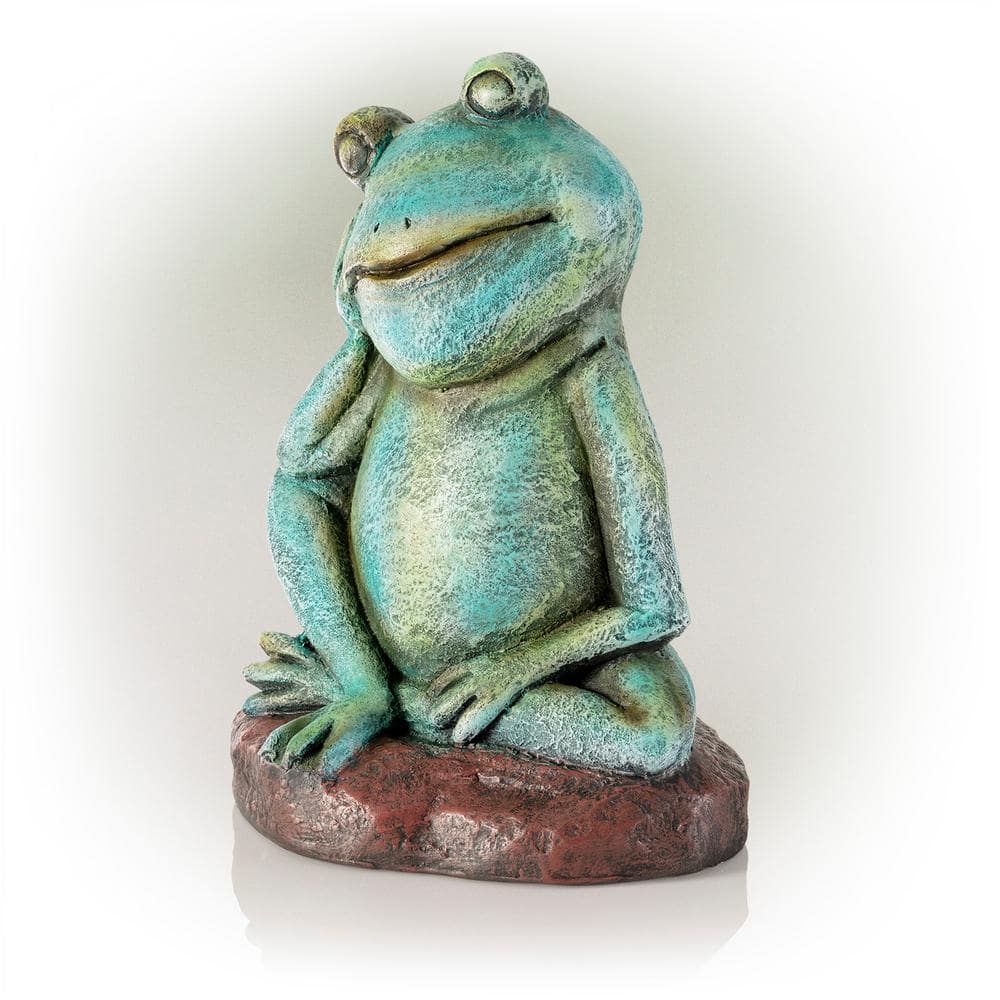 15" Green Magnesium Oxide Pensive Frog Lawn Decoration