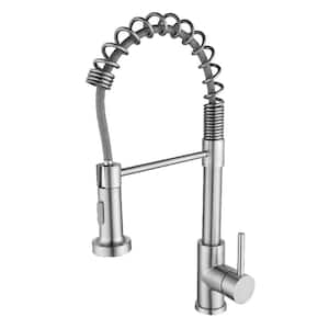 Single Handle Deck Mount Gooseneck Pull Down Sprayer Kitchen Faucet with 360-Degree Spout in Chrome