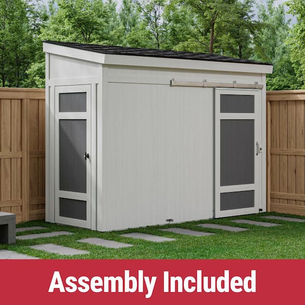 Handy Home Products Professionally Assembled CAMBRIA 10 ft. x 4 ft. Space Saving Lean-to Wood Shed- Barn Door-Brown Shingle (40 sq. ft.)