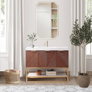 Mahon 42 in.W x 22 in.D x 33.9 in.H Single Sink Bath Vanity in Walnut with White Grain Composite Stone Top