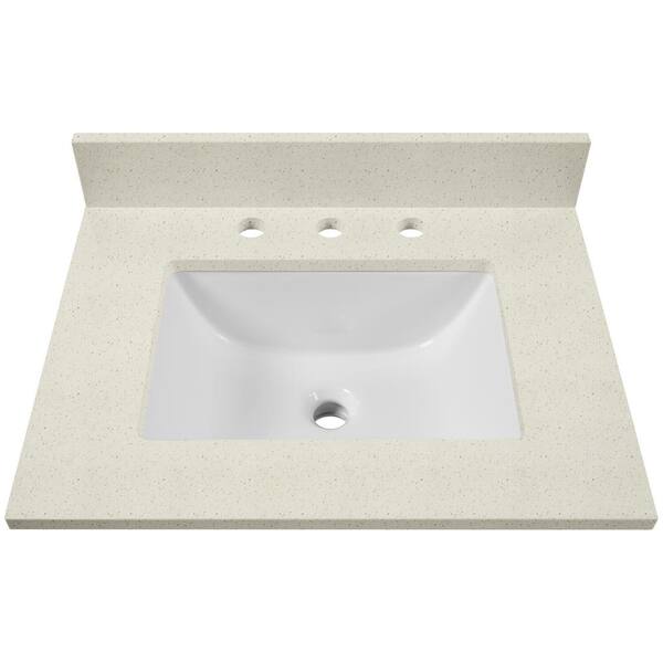 Home Decorators Collection 25 In W X 22 D Engineered Quartz Single Basin Vanity Top White Jade With Trough 25035 White Jade With Trough Basin, 25 White Bathroom Vanity Top