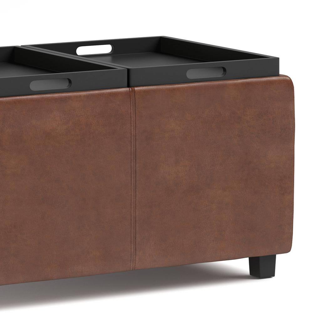 Avalon Distressed Saddle Brown Faux Leather Storage Ottoman