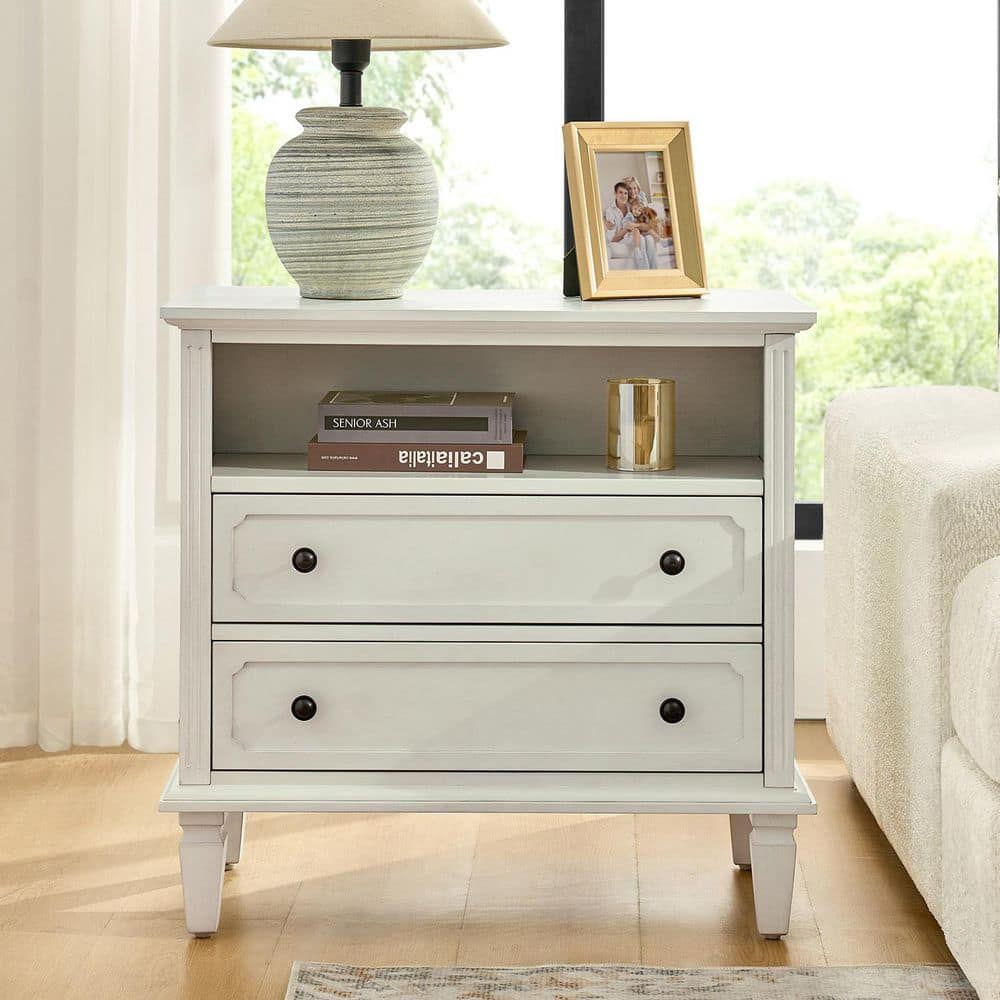 JAYDEN CREATION Juiien Traditional Farmhouse Solid Wood 2 Drawers