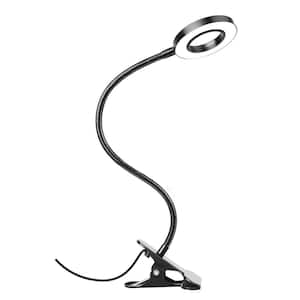 17 in. Black Dimmable and Flexible Clip-On Desk Lamp with 10 Dimmable Brightness 3 Modes, Ring/Clamp Light