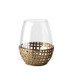 8 in. Gold Woven Metal And Glass Tabletop Hurricane Candle Holder