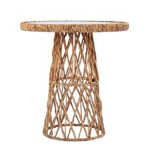 Temera 23.75 in. Natural Short Round Wicker Water Hyacinth End Table