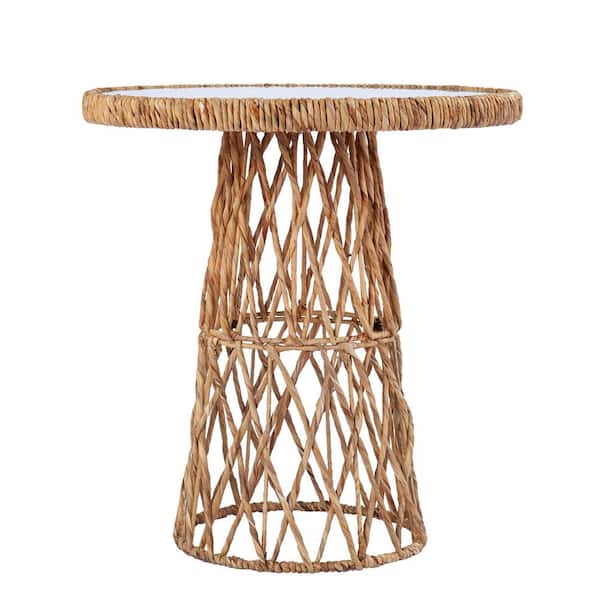 Southern Enterprises Temera 23.75 in. Natural Short Round Wicker Water Hyacinth End Table