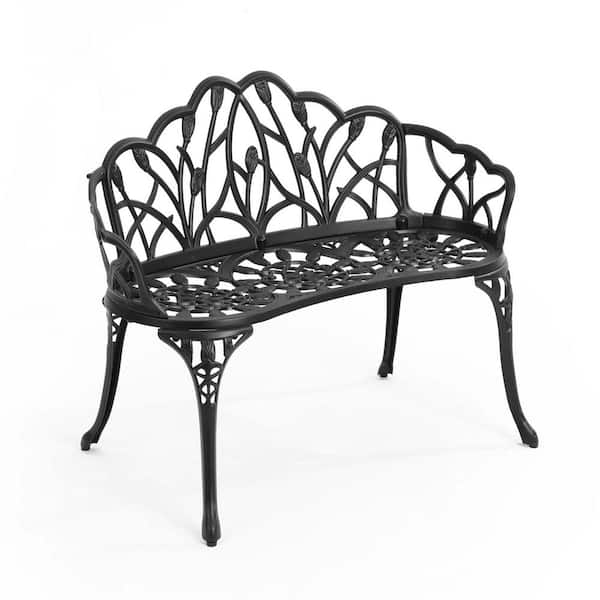 Unbranded 38.9 in. 2-Person Black Rustproof Cast Aluminum Outdoor Bench All Weather Patio Bench for Garden Park