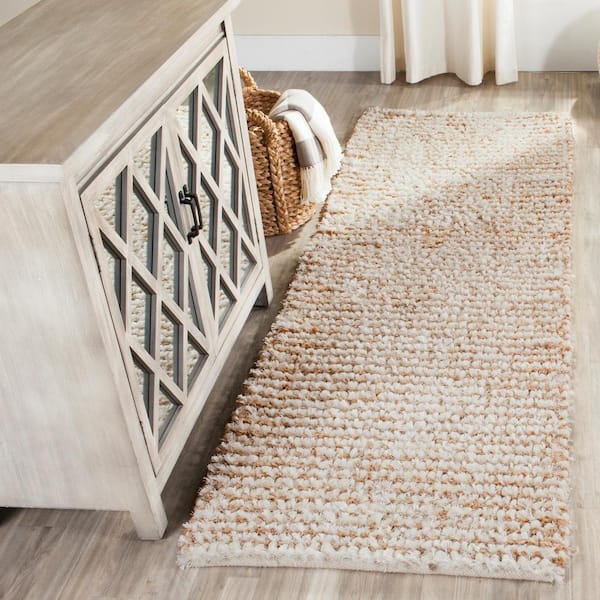 Aspen Shag White/Beige 2 ft. x 11 ft. Solid Runner Rug