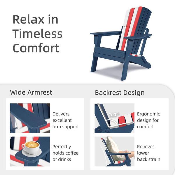 Aoodor Red/White/Blue Rakesh Plastic Folding Adirondack Chair (Set