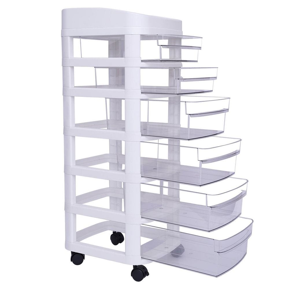 White 6-Tier Plastic Rolling Storage Cart with Clear Drawers