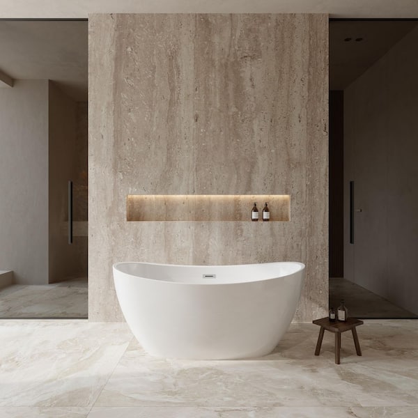 Dorrit 60 in. L x 32 in. W Soaking Bathtub with Center Drain in White/Polished Chrome Trim