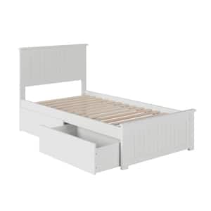 Nantucket White Twin Solid Wood Storage Platform Bed with Matching Foot Board and 2 Bed Drawers
