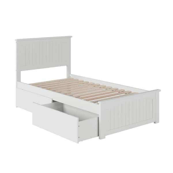 AFI Nantucket White Twin XL Solid Wood Storage Platform Bed with Matching Foot Board and 2 Bed Drawers