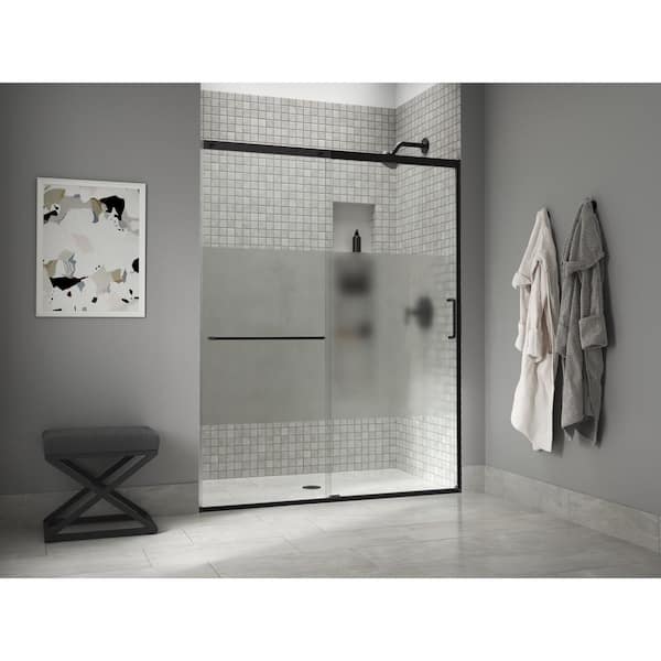 KOHLER Elate Tall 62-66 in. W x 76 in. H Sliding Frameless Shower Door in Matte Black with 5/16 in. Thick Crystal Clear Glass