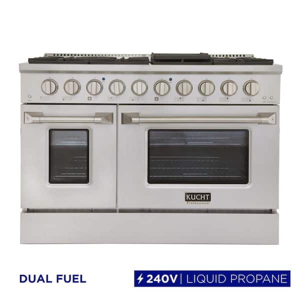 48 in. 6.7 cu. ft. LP ready Double Oven Dual Fuel Range with Gas Stove and Electric Oven in Stainless Steel
