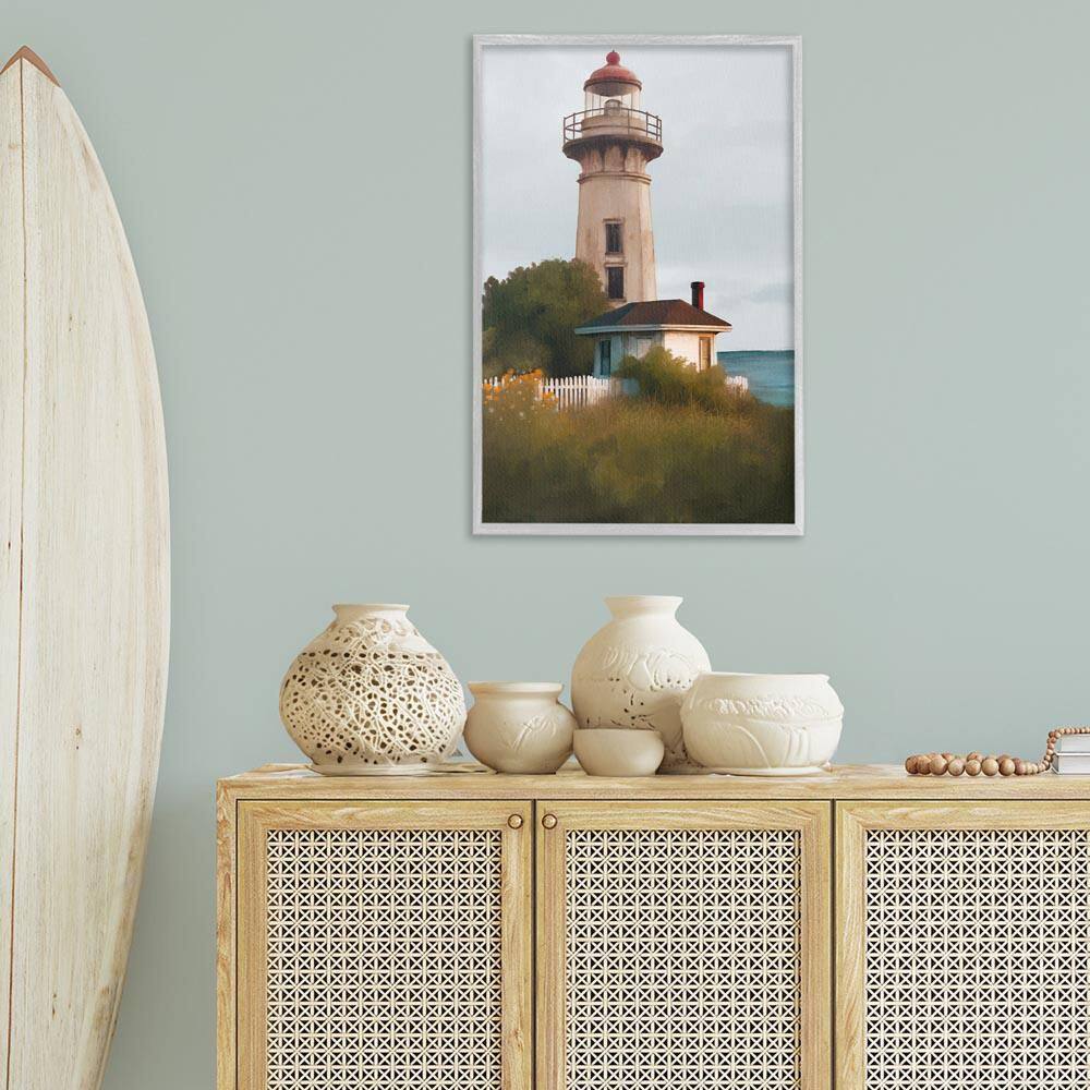 Scenic Summer Lighthouse View by Elizabeth Medley Gray Framed Nature Giclee Art Print 30 in. x 20 in. price history on PriceWatchPro