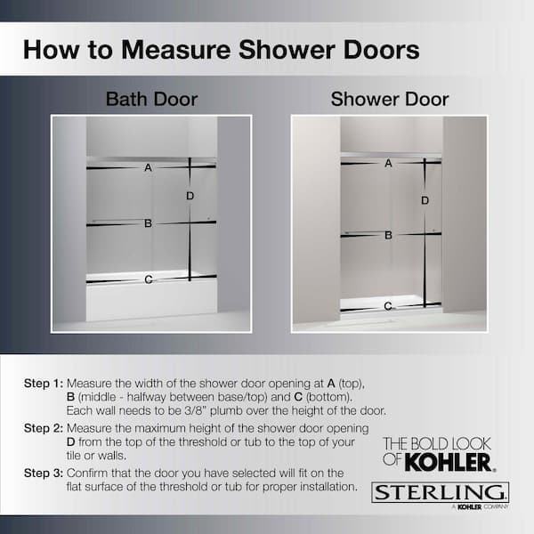 Sterling 54-3/8 in. - 59-3/8 in. W x 56-1/4 in. H Deluxe Sliding Framed  Bath Door with 1/8 in. Thick Clear Glass in Silver 5905-3G05-S - The Home  Depot