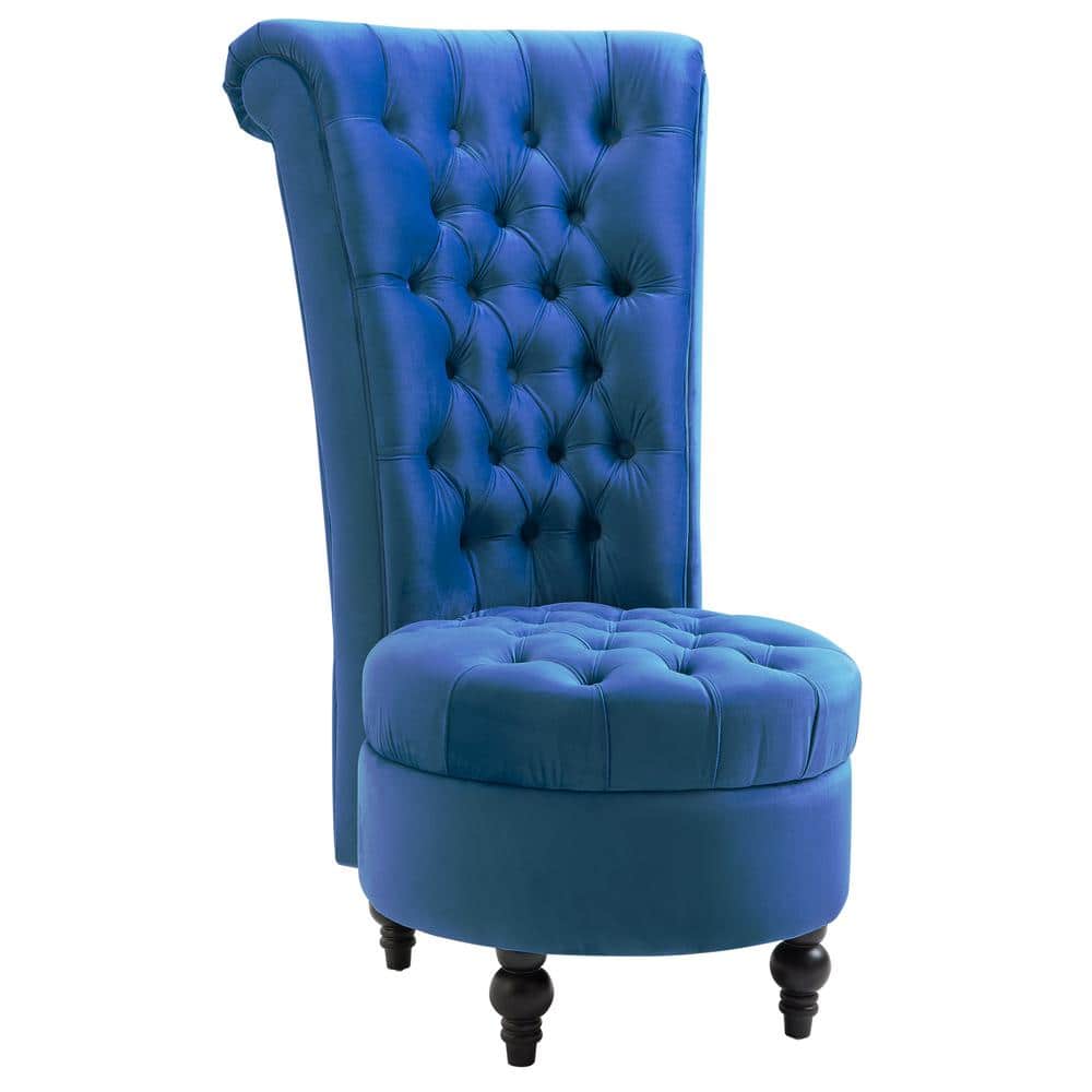 HOMCOM Small Button-Tufted Accent Chair Mid-Back Leisure Armchair with  Upholstered Fabric, Solid Wood Legs, and Support Pillow, Blue