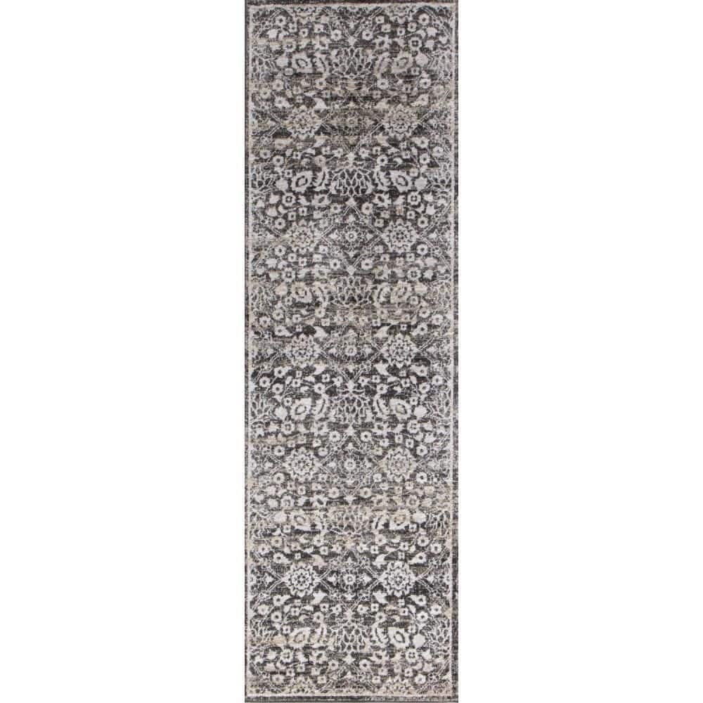 Ashland Charcoal 3 ft. x 8 ft. (2 ft. 6 in. x 8 ft.) Floral Transitional Ru