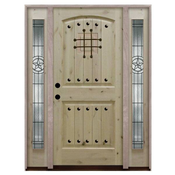 Steves & Sons Rustic 2-Panel Speakeasy Unfinished Knotty Alder Wood Prehung Front Door with Sidelites-DISCONTINUED