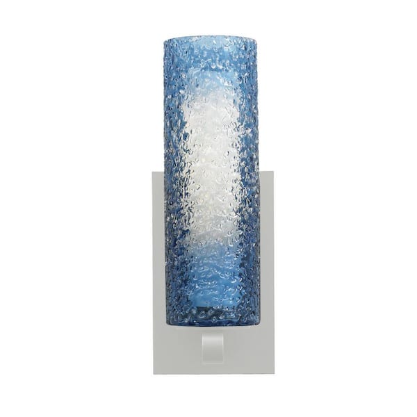 Generation Lighting Mini-Rock Candy Cylinder 1-Light Satin Nickel Halogen Wall Light with Blue Shade