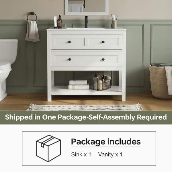 DELUXE DL LIVING Shay 37 in. Single Sink White Bath Vanity with