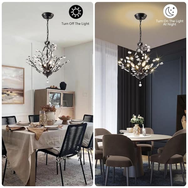 Maxax 4-Light 18 in. Black Crystal Modern Tiered Dimmable