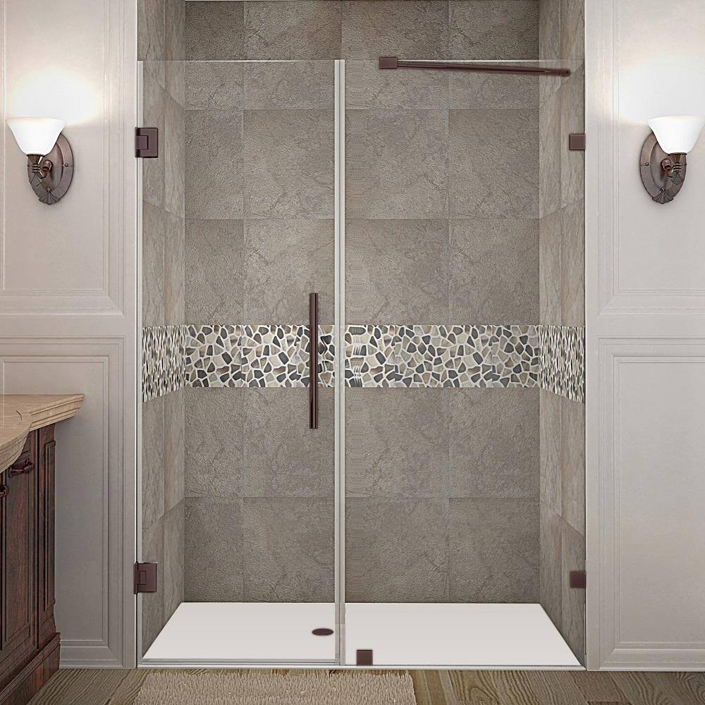 Bronze Frameless Hinged Shower Door with Clear Tempered Glass
