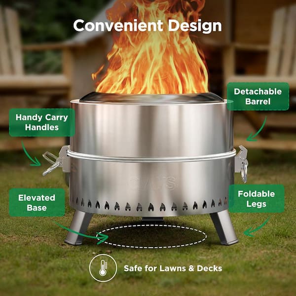 Ciays 17 in. Stainless Steel Round Smokeless Wood Burning Outdoor