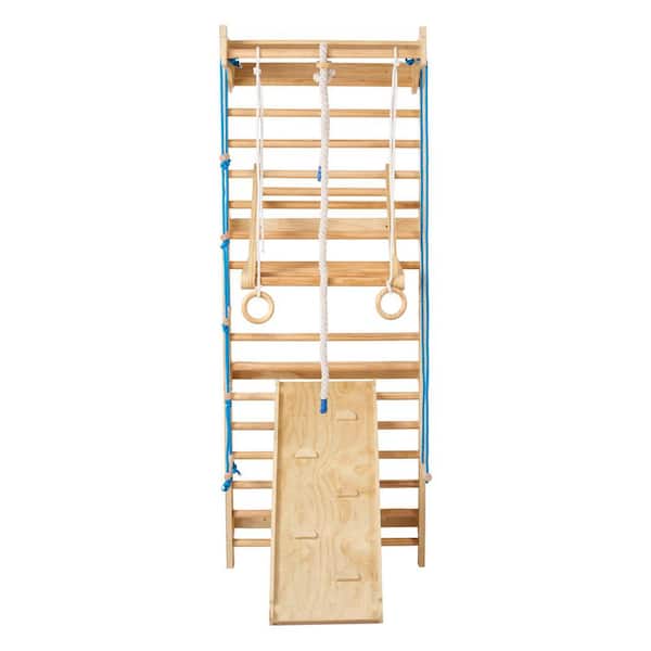 Swedish Ladder Wall Gym, 8-in-1 15 Levels Solid Wood Wall Stall Bars, 220 lbs. Indoor Jungle Gym Climbing Playset