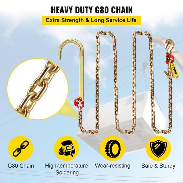 VEVOR 2PCS Tow Hook Chain Bridle 10 ft. x 5/16 in. G80 J Hook