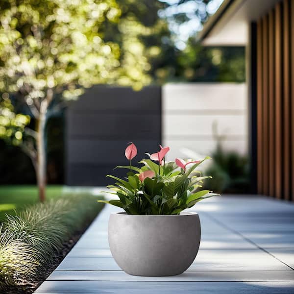 Morrava 16 in. Medium Light Stone Gray Concrete Round Planter / Pot with Drainage Holes