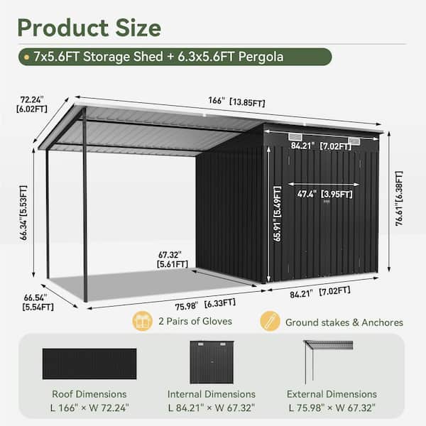 Sizzim 14 ft. W x 6 ft. D Metal Shed with Open Pergola, 8 x 6