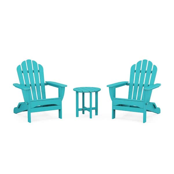 Monterey Bay 3-Piece Plastic Patio Conversation Set in Aruba Folding Adirondack