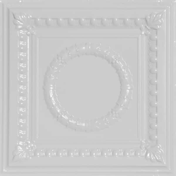 FROM PLAIN TO BEAUTIFUL IN HOURS Victory White 2 ft. x 2 ft. Decorative Lay-in Tin Ceiling Tile (24 sq. ft. /Case)