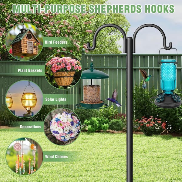 N/A 72 in. Black Metal Adjustable Height Bird Feeder Pole with 5