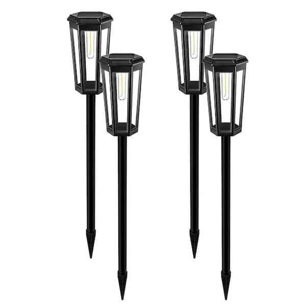 Honbei Black LED Weather Resistant Path Light, Solar Outdoor Pathway Lights, 3000K Dusk to Dawn Garden Yard Lights (4-Pack)