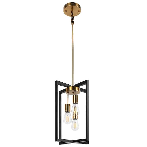 Briignite 3-Light 60-Watt Black and Gold Modern Rectangle Mini Pendant Light with No Glass Shade and No Bulb Included