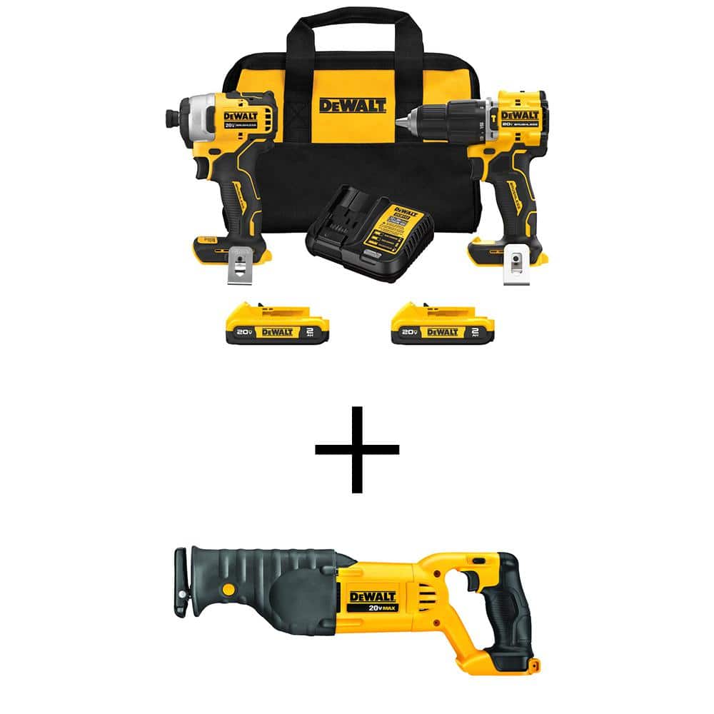 DEWALT ATOMIC 20V MAX Lithium-Ion Cordless 2-Tool Combo Kit and Reciprocating  Saw with (2) 2Ah Batteries, Charger and Bag DCK226D2WCS380B The Home Depot