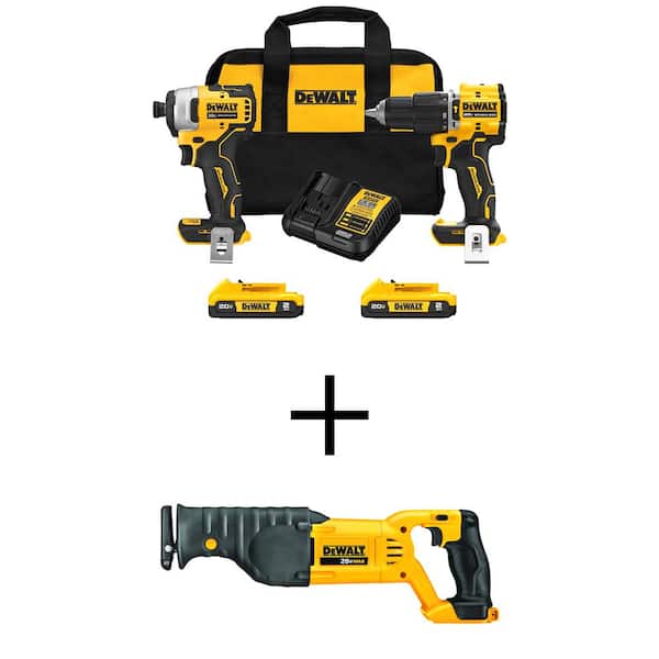 DEWALT ATOMIC 20V MAX Lithium-Ion Cordless 2-Tool Combo Kit and Reciprocating Saw with (2) 2Ah Batteries, Charger and Bag