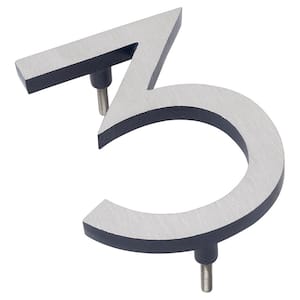 4 in. Satin Nickel/Navy 2-Tone Aluminum Floating or Flat Modern House Number 3