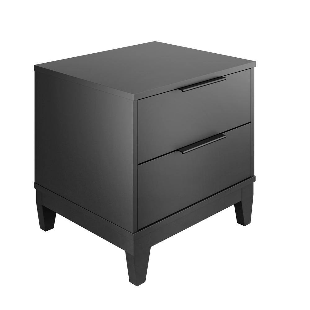Mackay 2-Drawer Black Laminate Nightstand with Storage - Modern Wood Bedsid