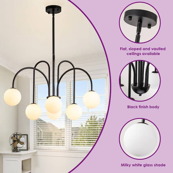 RRTYO Finchley 6-Light Black Modern Linear Sputnik Chandelier with